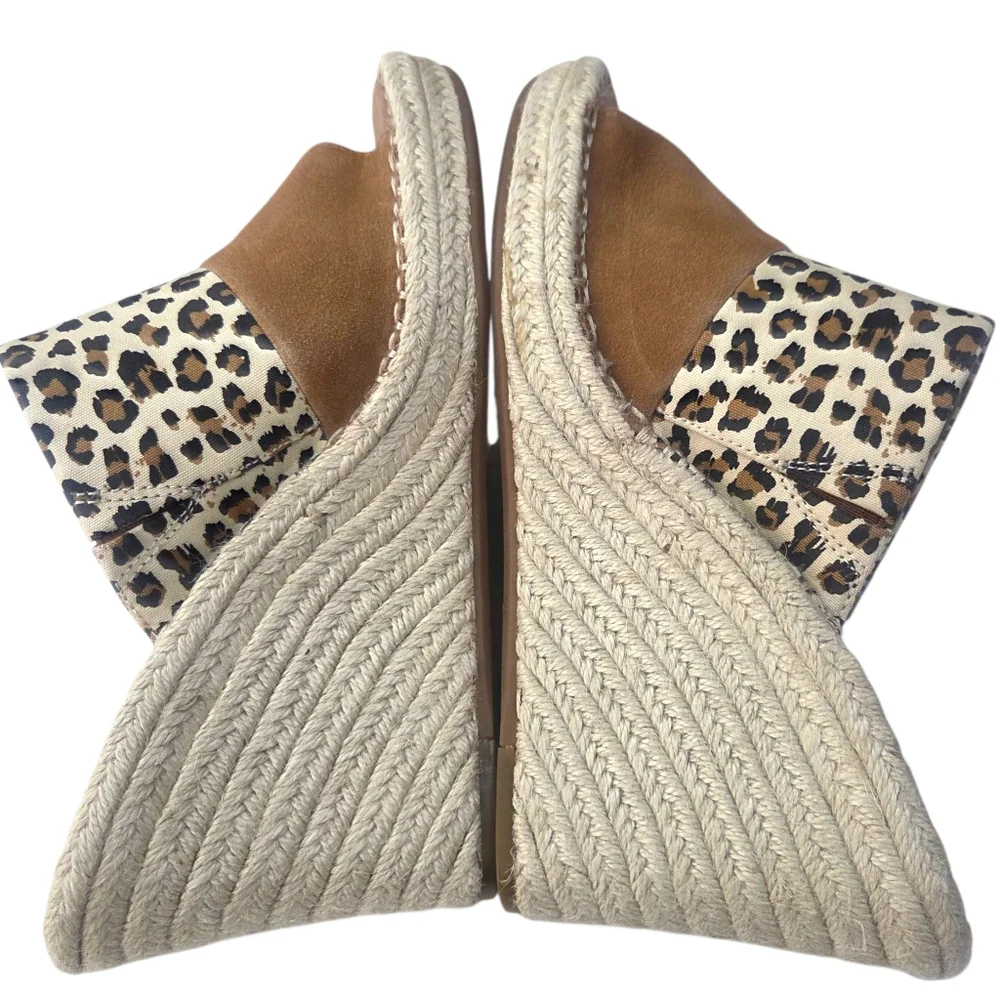 TOMS Monica Suede Espadrille Wedge Sandals NEW Leopard Print Womens 10 Brown